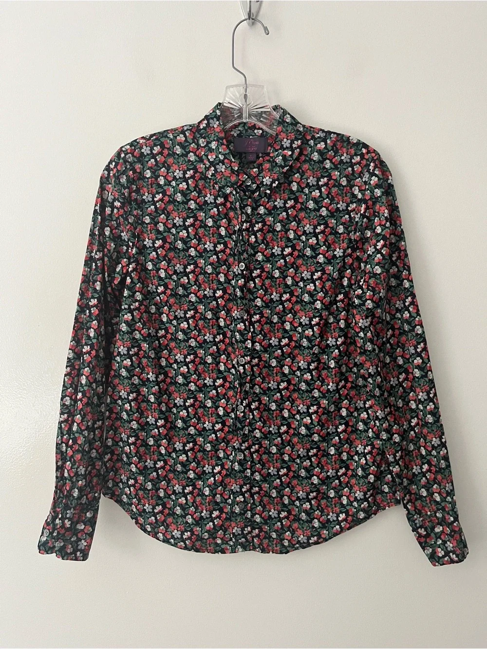 J Crew Liberty Of London Perfect Slim Fit Shirt Sarah Floral Black Red 6 Cotton